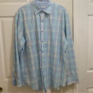 Tasso Elba 100% Cotton Blue, Yellow & White Plaid Button Down Size Large